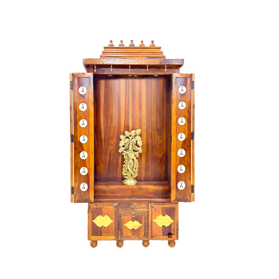 Home pooja Temple with door with 3 drawer