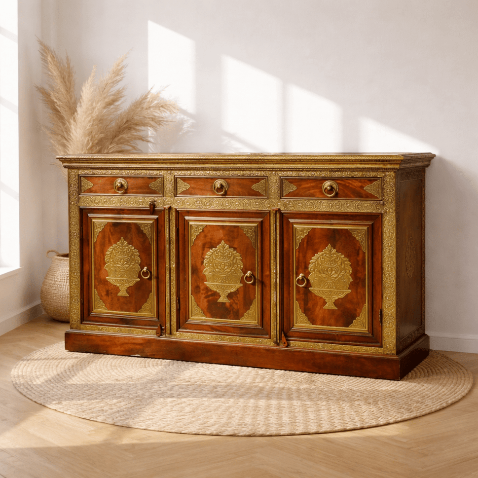 Royal Heritage Brass Inlay Wooden Sideboard Cabinet Dubai