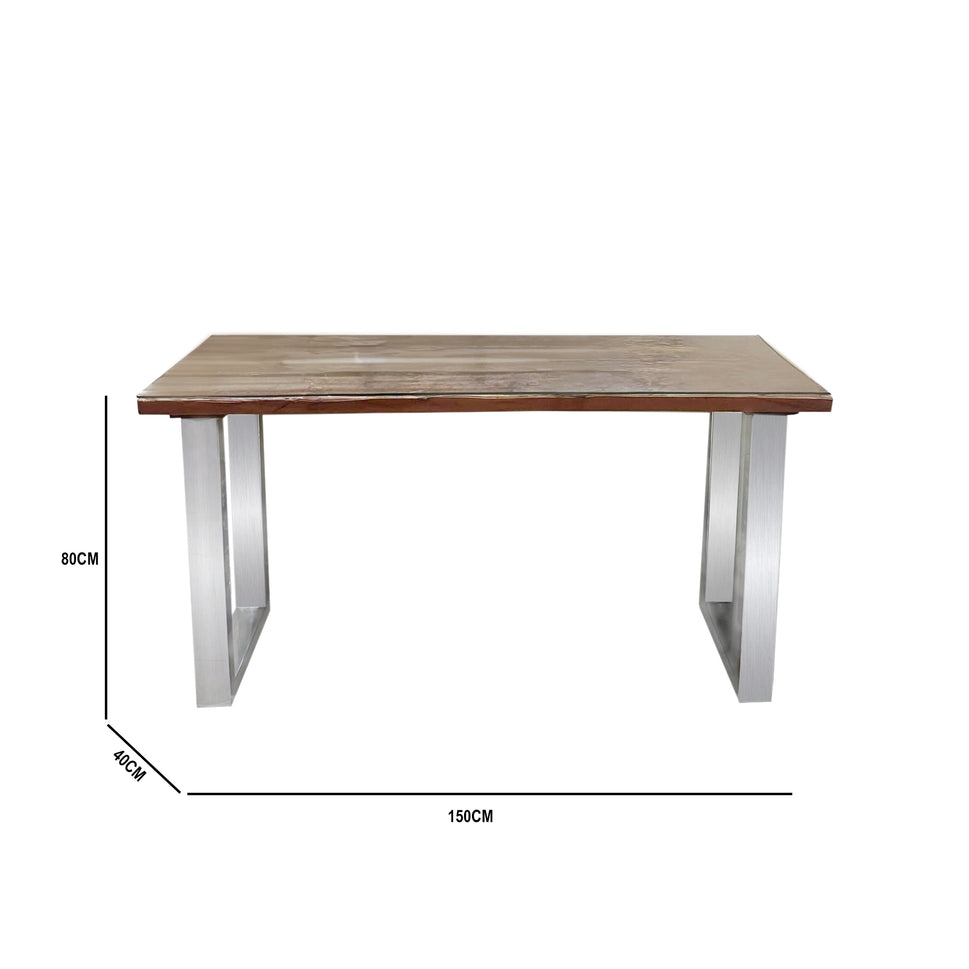 Railway sleeper console table with Crome legs