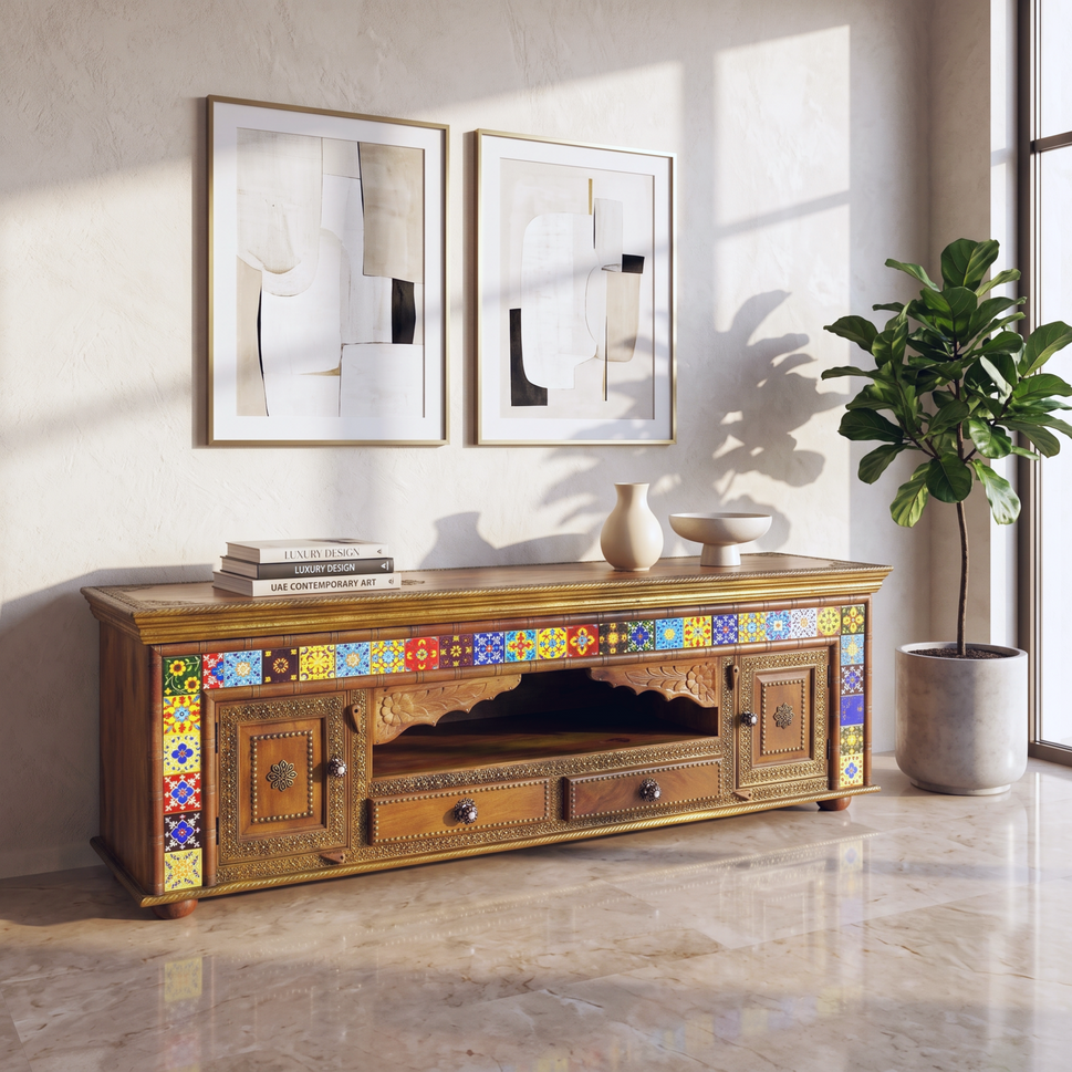 Royal Vintage Solid Sheesham Wood Entertainment Units