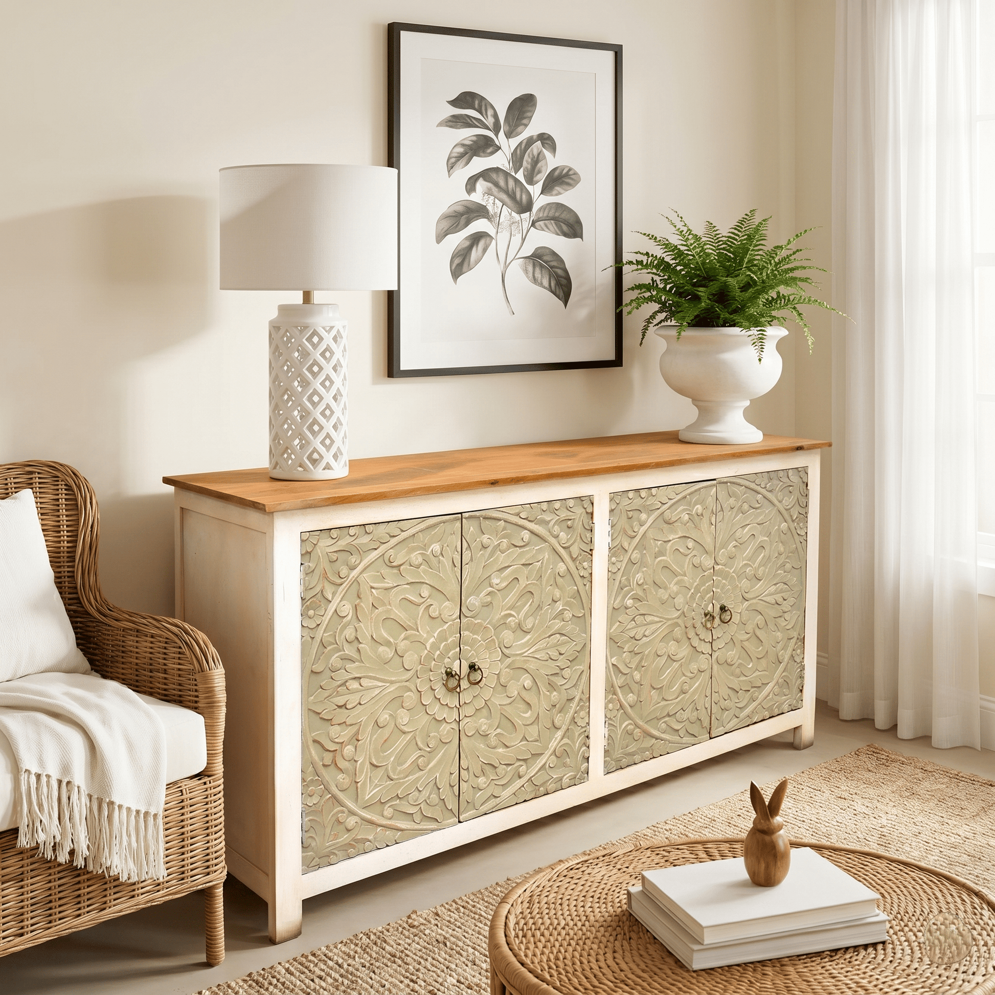 Luxe Boho sideboard cabinet - modern rustic storage console
