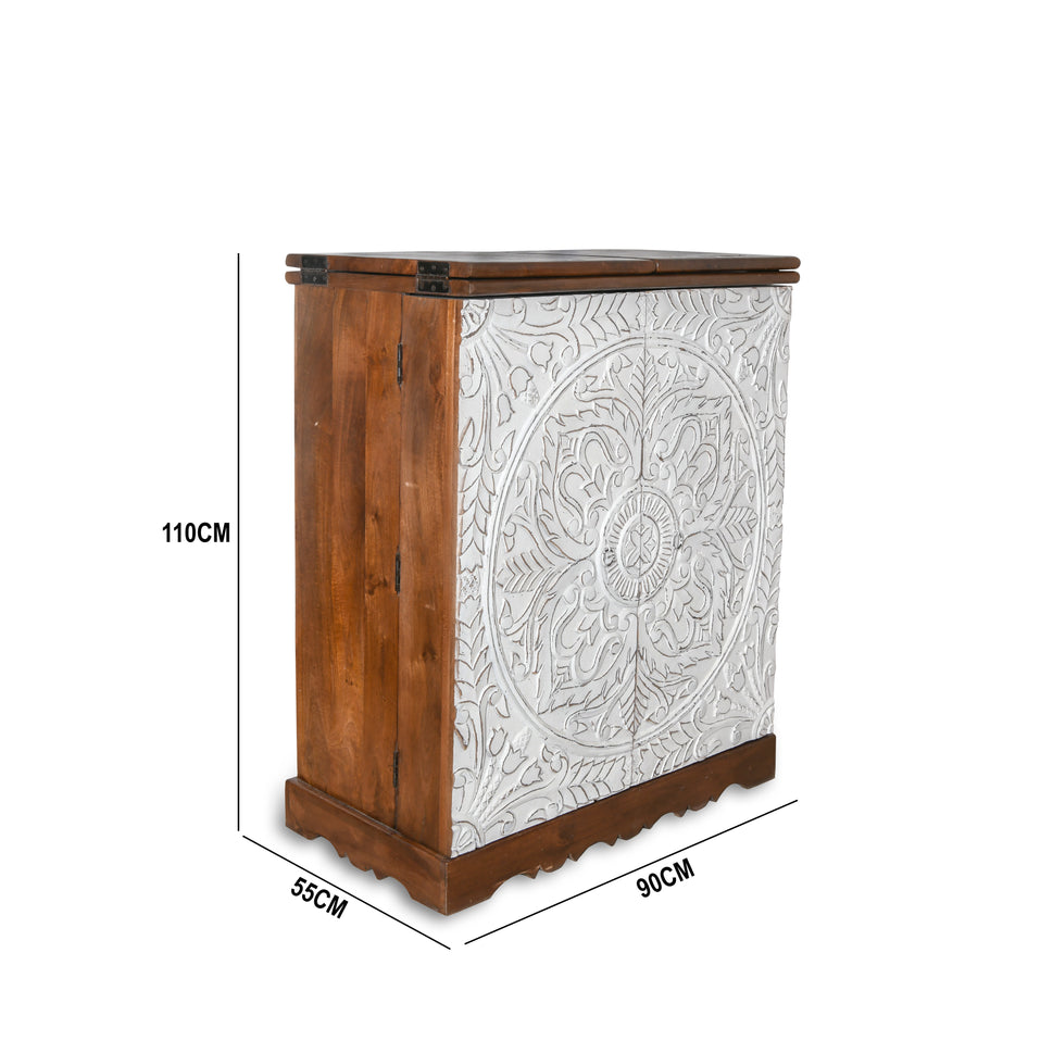 Hand made solid wood traditional bar cabinet with wood color finish