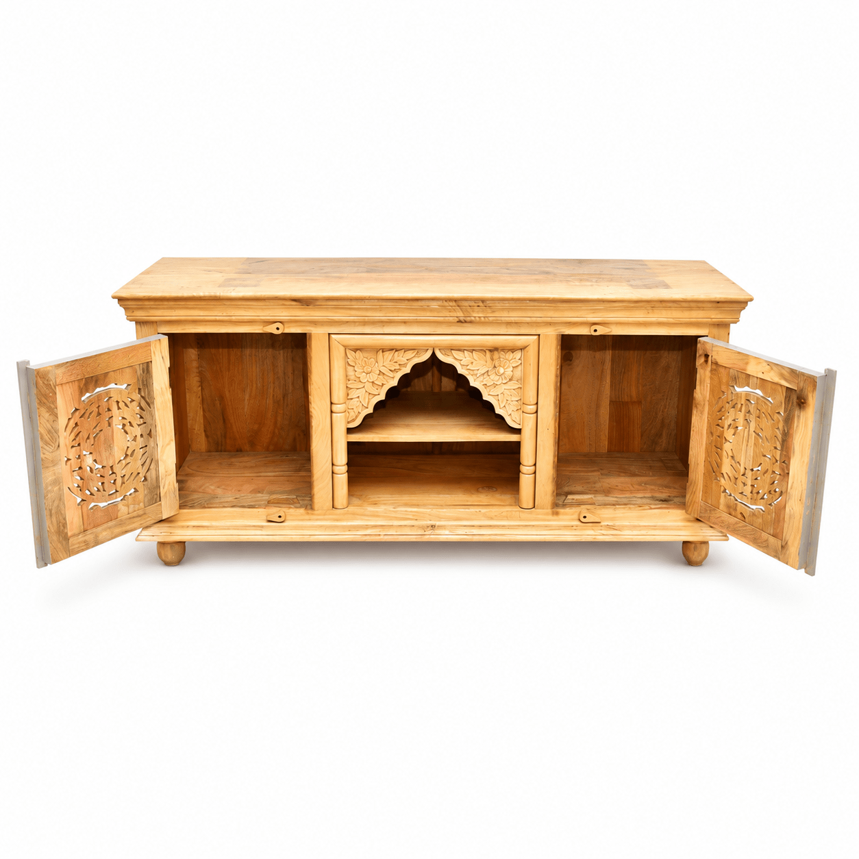 Elegant Wooden TV Stand with Carved Doors & Shelves UAE | Dubai