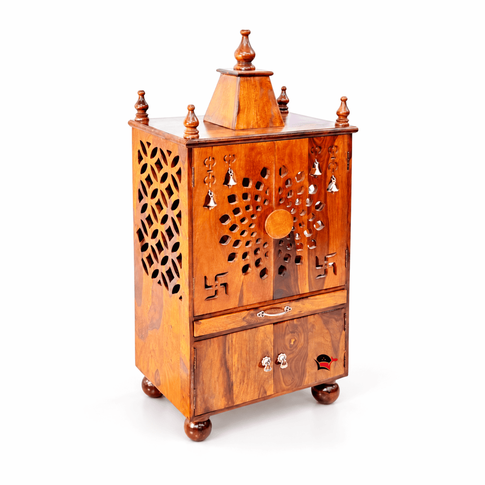 Wooden pooja home temple with door and storage box