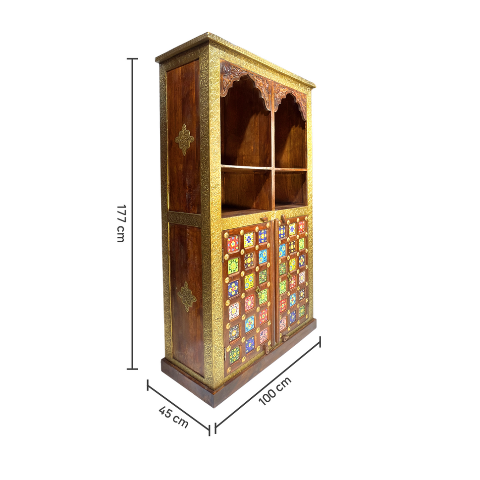 Solid wood ceramics tile fitted bookshelf with natural wood finish