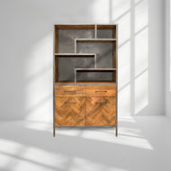 Wooden & metal display shelf with 2 drawer with 2 doors cabinet