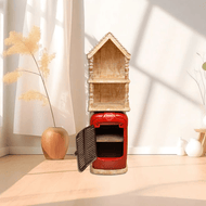 Decorative Vintage Red Tractor Cabinet with Wooden House Top