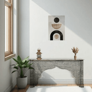 Rustic Carved Wooden Console Table with Moorish Arch Design