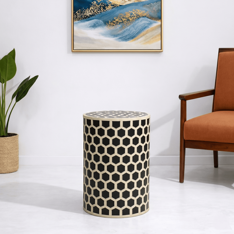 Resin Round Side Table with Decorative Finish | Dubai UAE