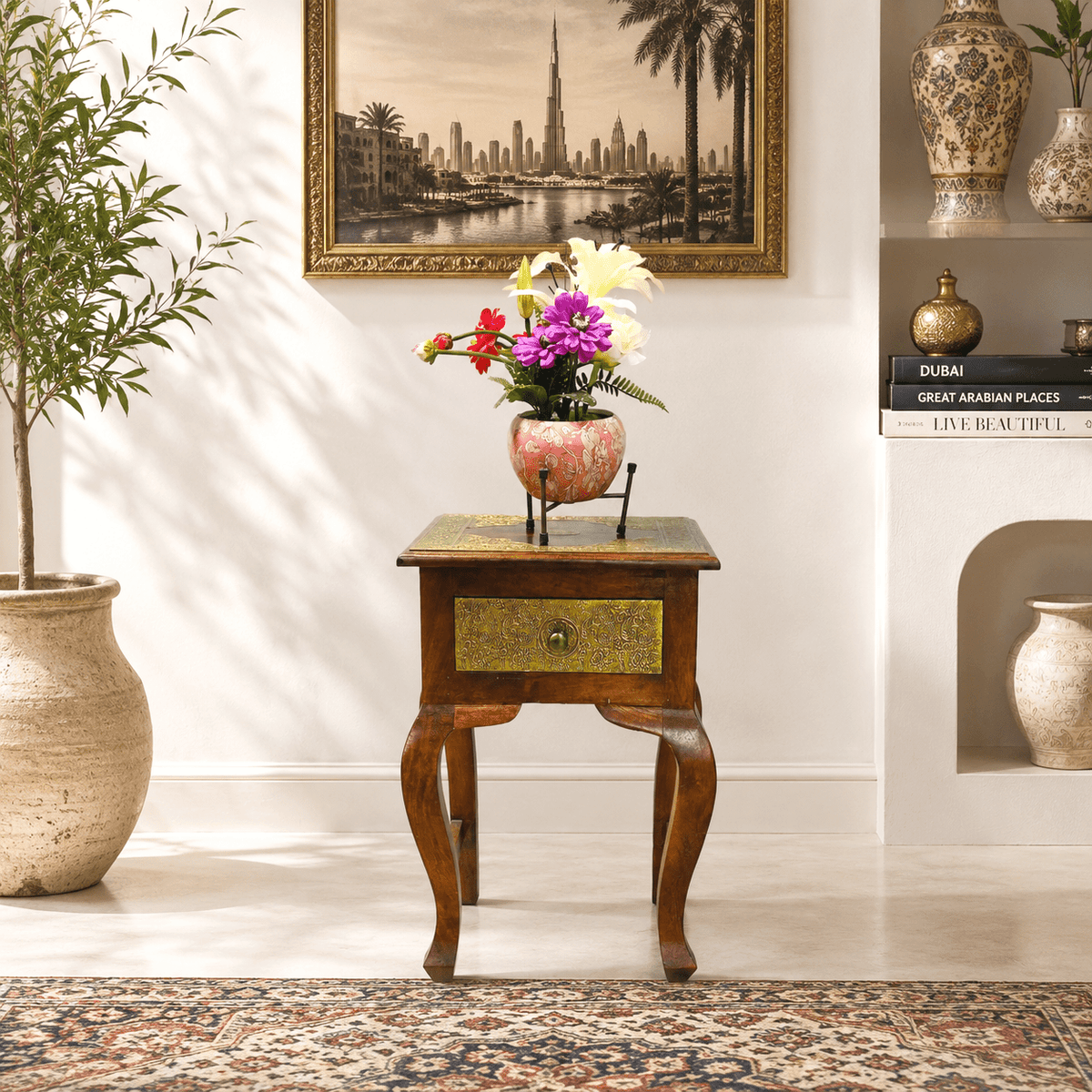 Wooden Squire coffee Table With Brass Fitting Work