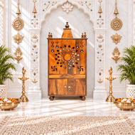 Wooden pooja home temple with door and storage box