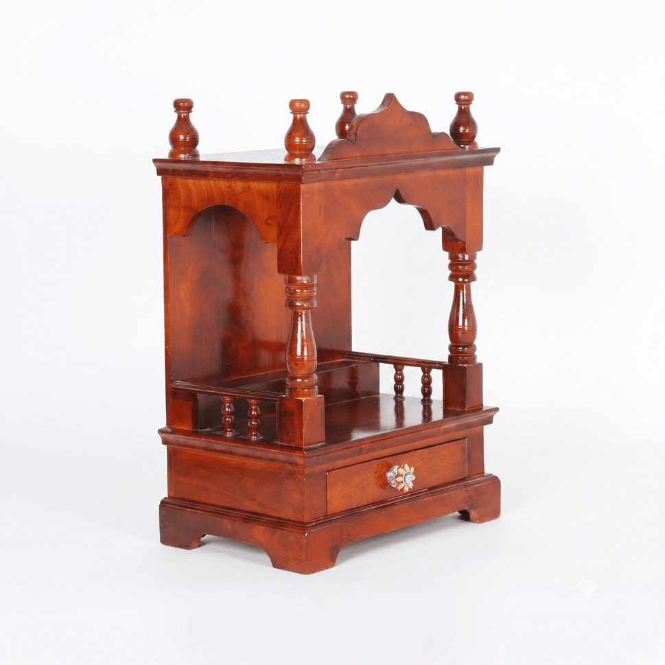 Divine Wooden Home Temple with Traditional Arch Design