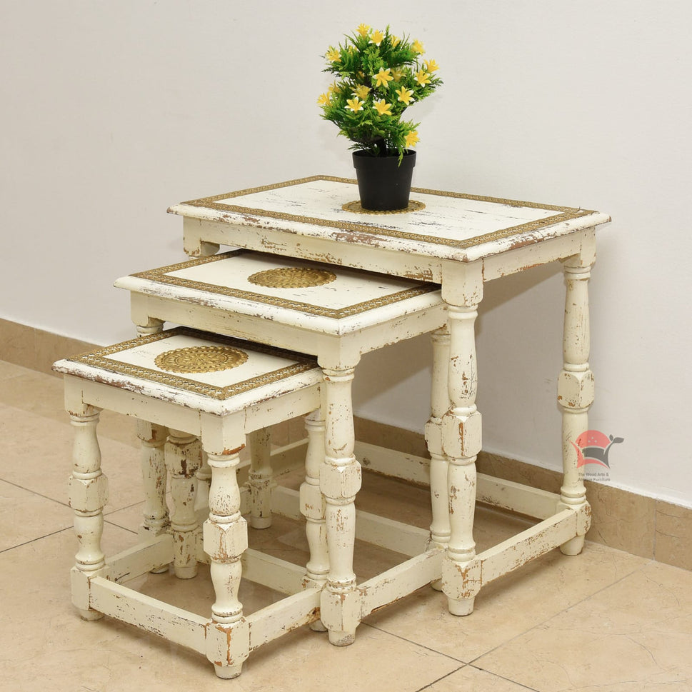 White Side Tables Nesting Set of 3 STNS.