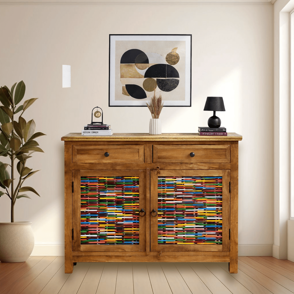 Boho Wooden Sideboard Cabinet – Multicolor Decorative Doors - The wood ...