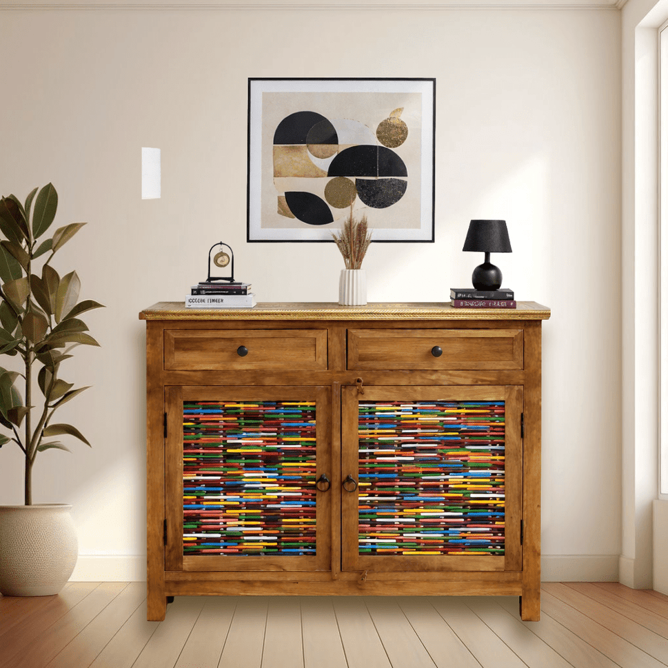 Wooden sideboard with pencil design work