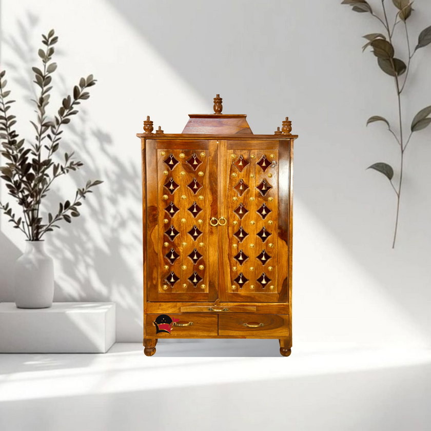 natural wood pooja unit UAE, Indian wooden mandir Ajman, carved wooden temple UAE, home prayer temple Dubai