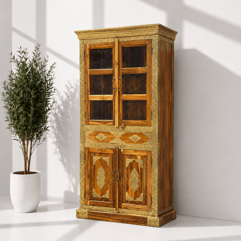 Sheesham wood book shelf with brass work with 2 drawer