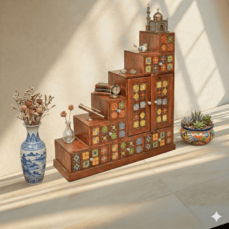 wooden Boho Multi Drawer Apothecary Cabinet Chest with multi color