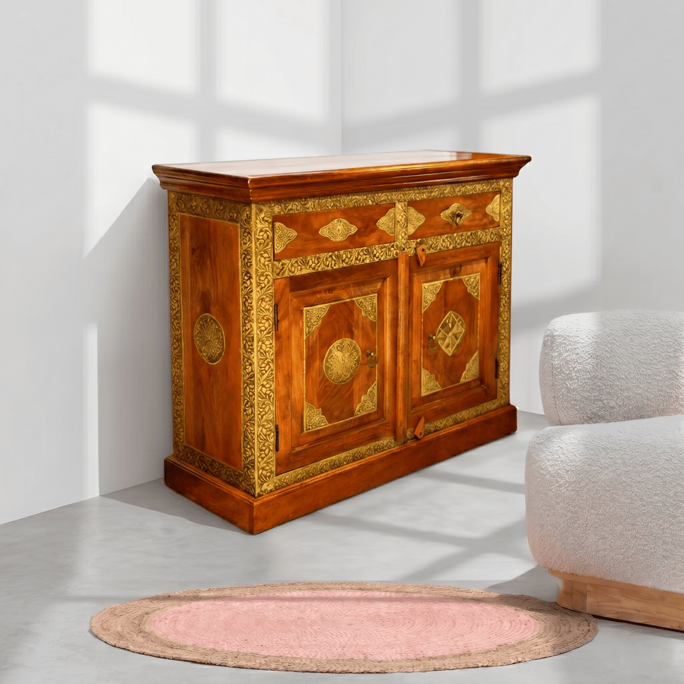 Modern wooden sideboard with brass fitted work