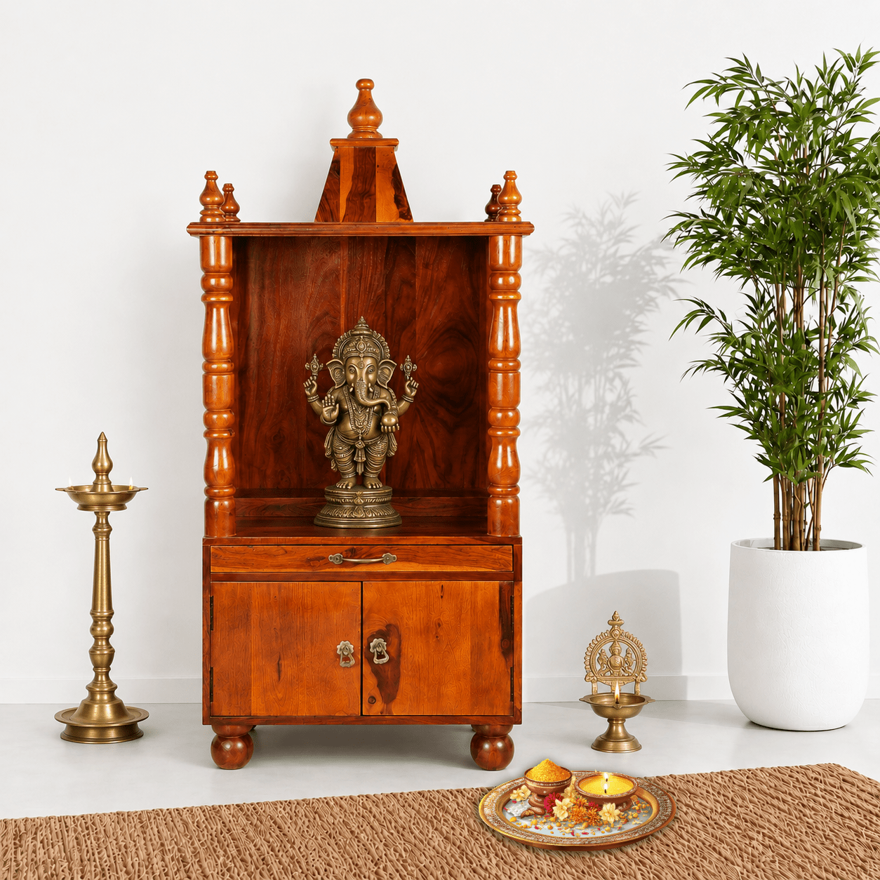 Spiritual Decor natural mango wood Cabinet with wood color finish