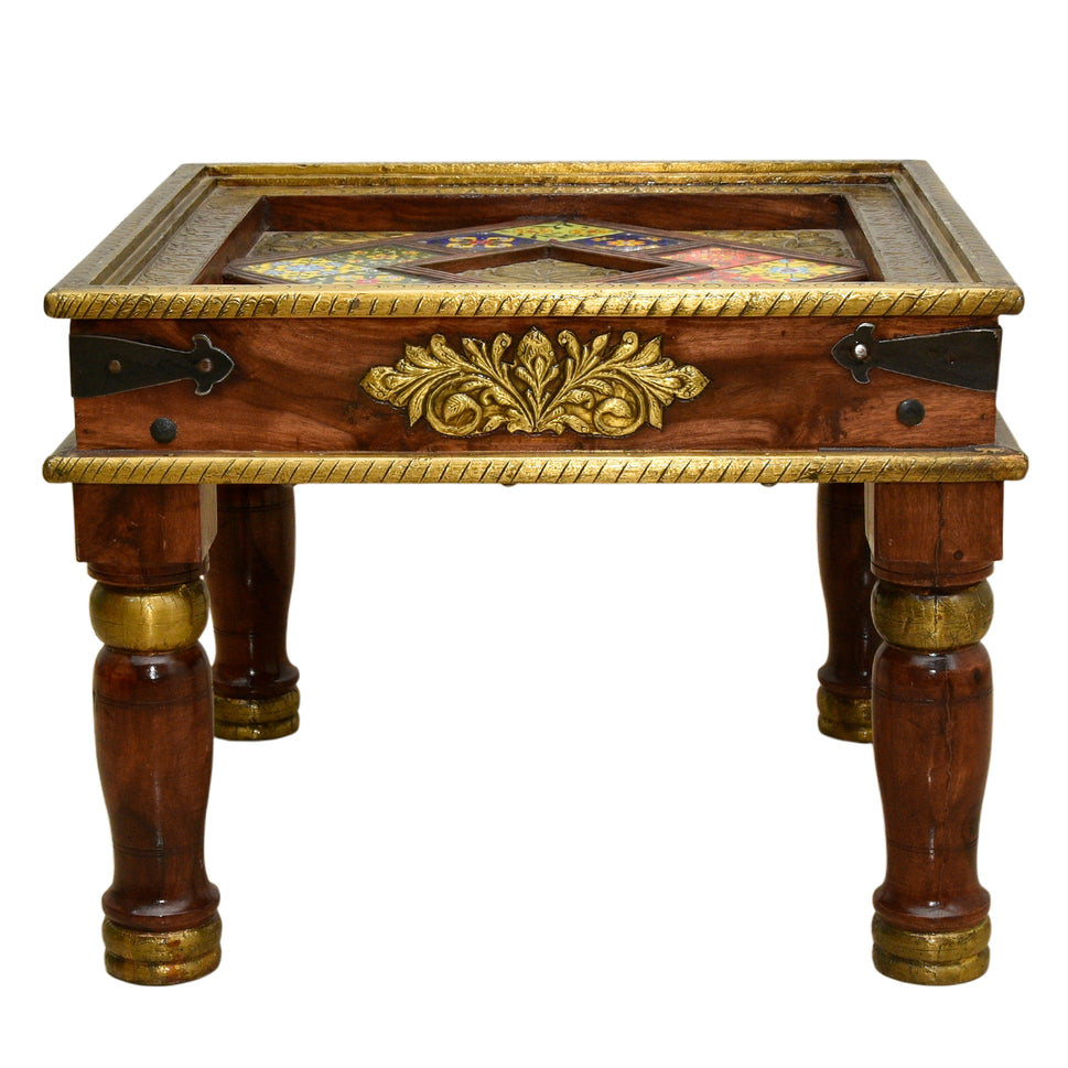Solid Wood Sheesham Side Table with Brass Work | Luxury Sheesham Table UAE