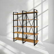 five - tier industrial - style bookshelf cabinet with black metal frame