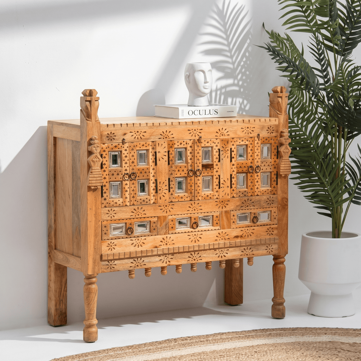 Wooden damchiya Cabinet – Boho Storage Sideboard