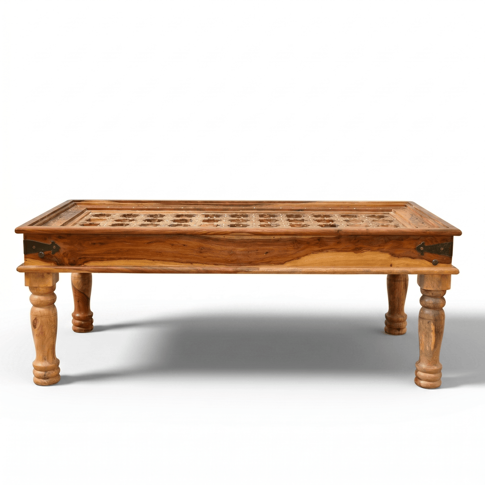 Indian Solid Wood Coffee Table with Hand Carving