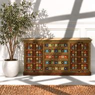 Elaurelia solid wood credenza handmade brass inlay with four doors and five drawers