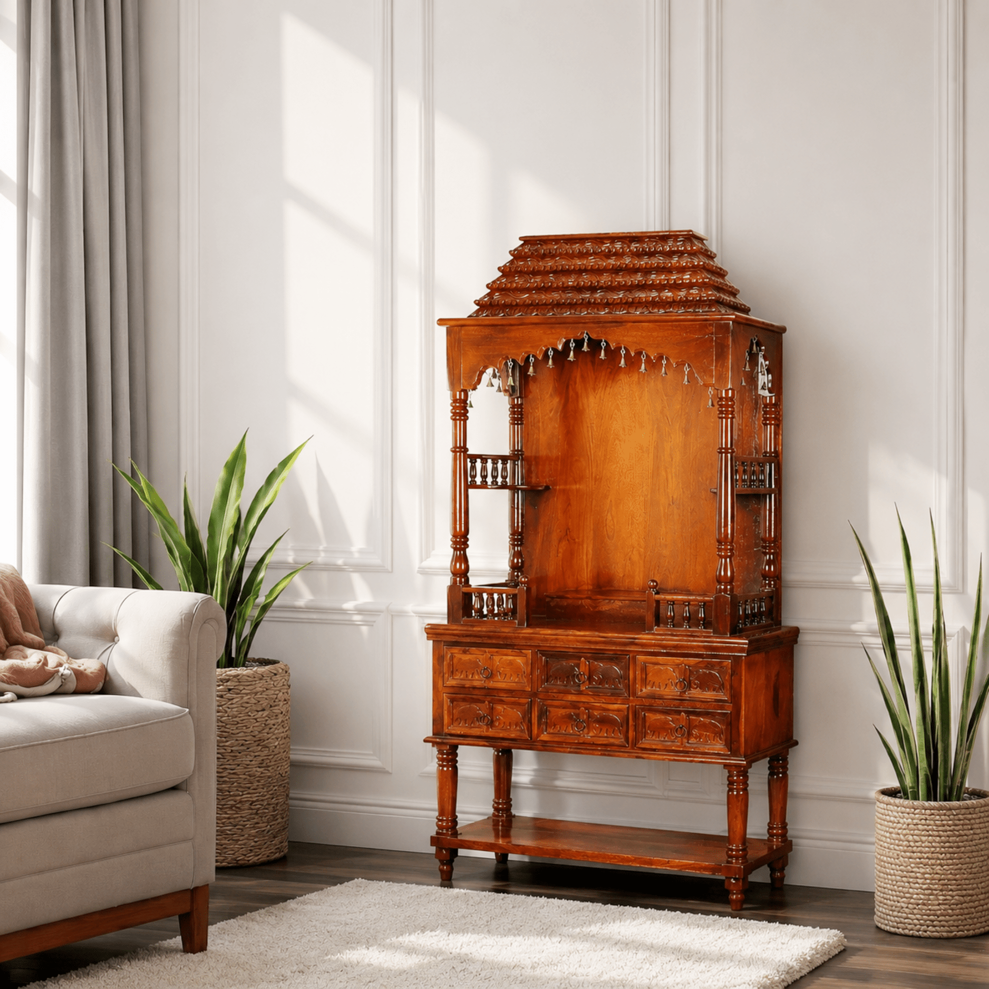 Divine Heritage with drawers Prayer Cabinet with honey finish