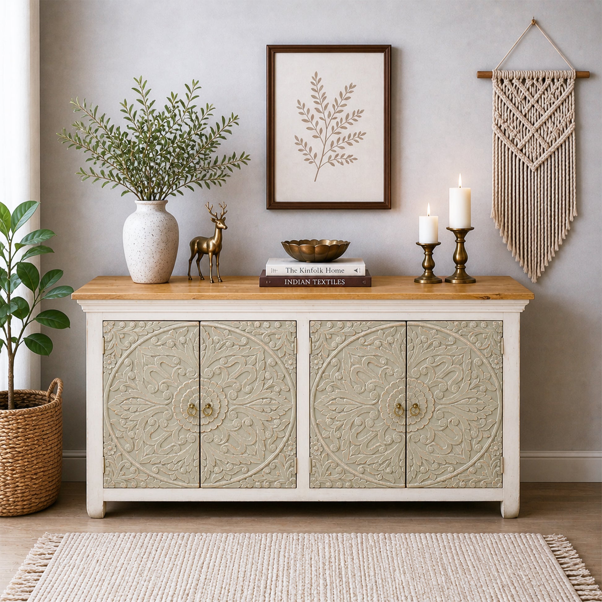 Luxe Boho sideboard cabinet - modern rustic storage console