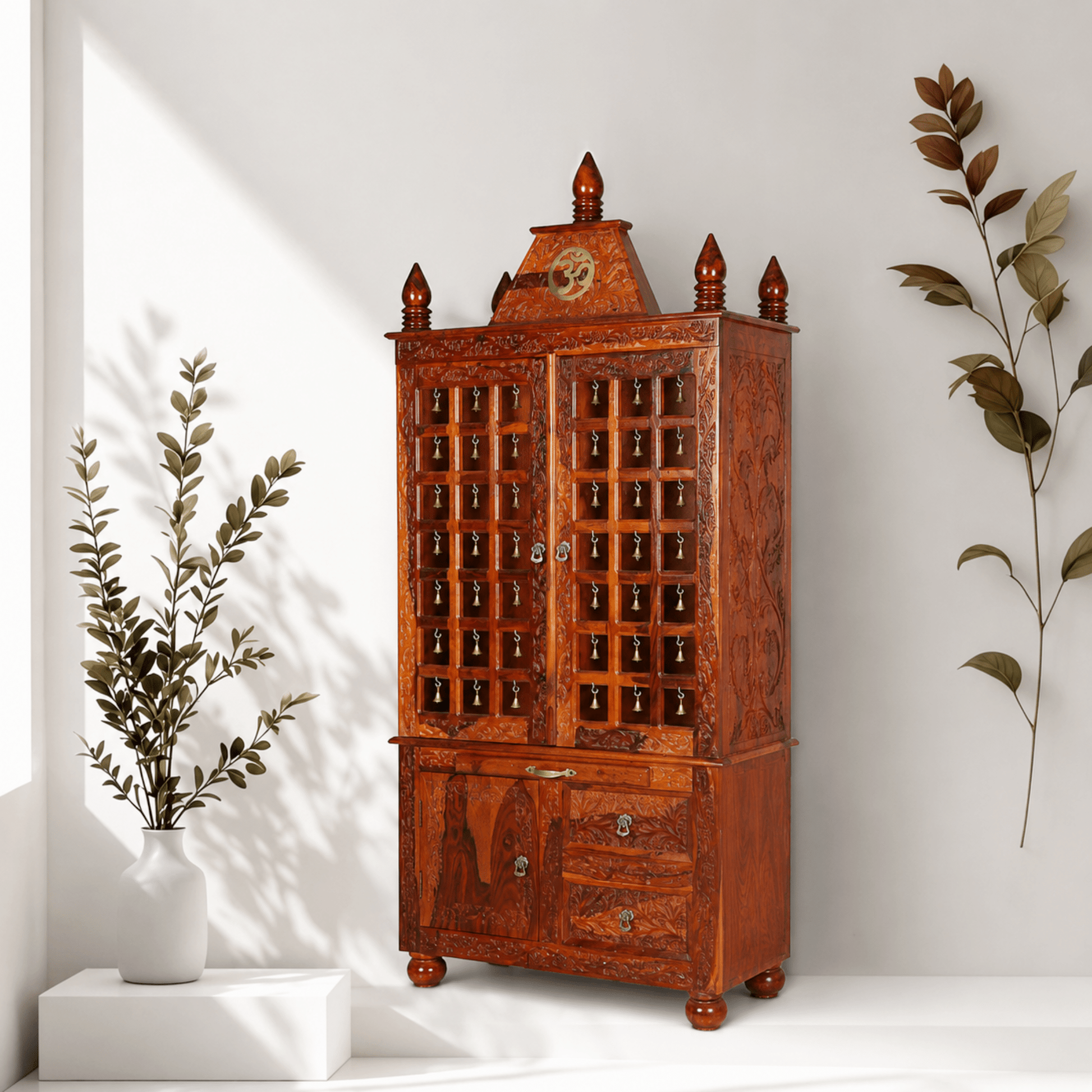 Luxury Hand-Carved Wooden Temple Cabinet