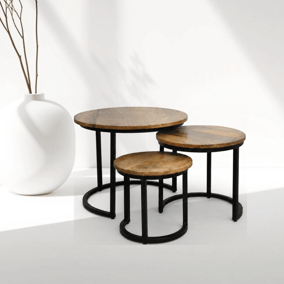 Velora round nesting side table mango wood set of 3 piece