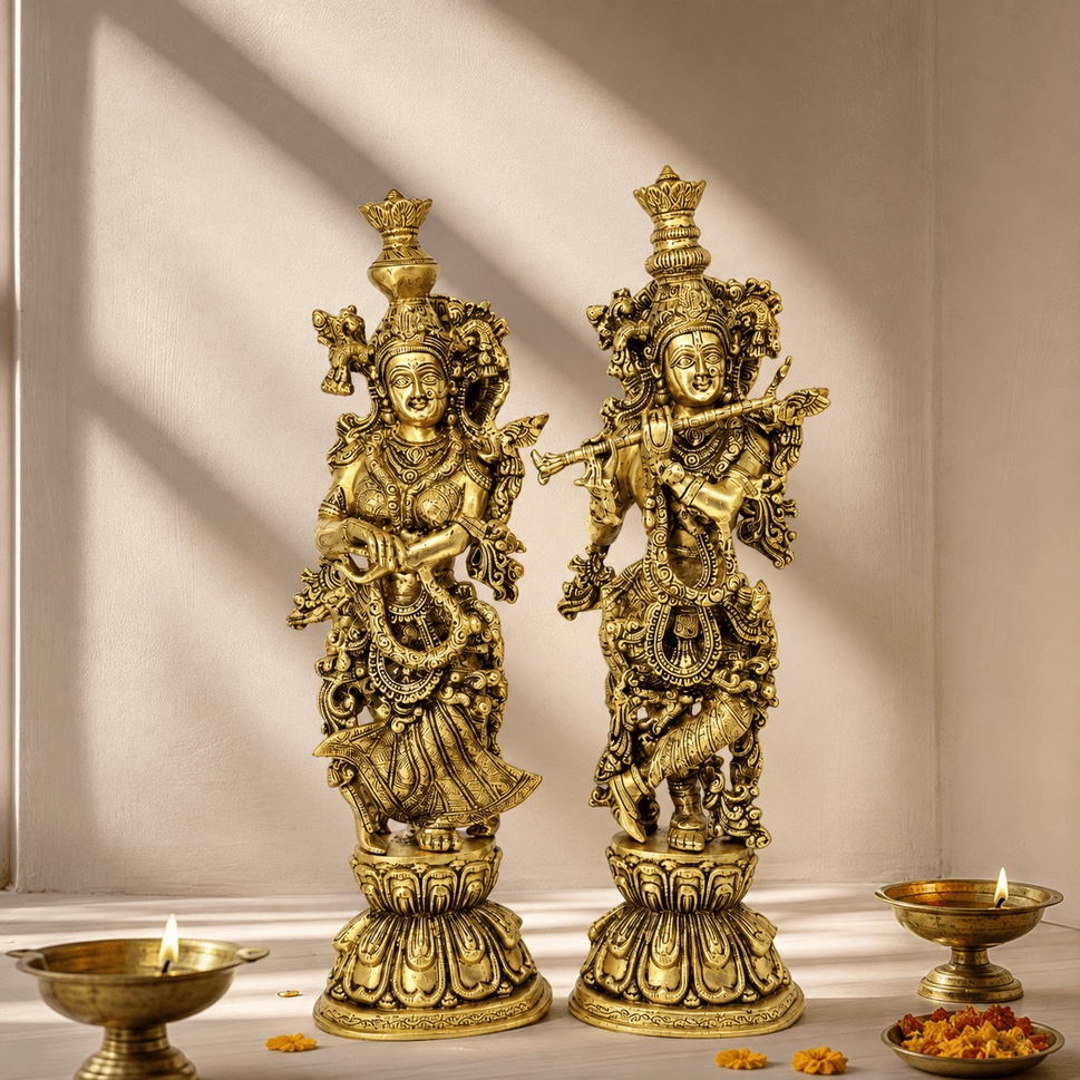 Bhagwan Radha Krishna Murti 42 Centimeter With Hand Engraved