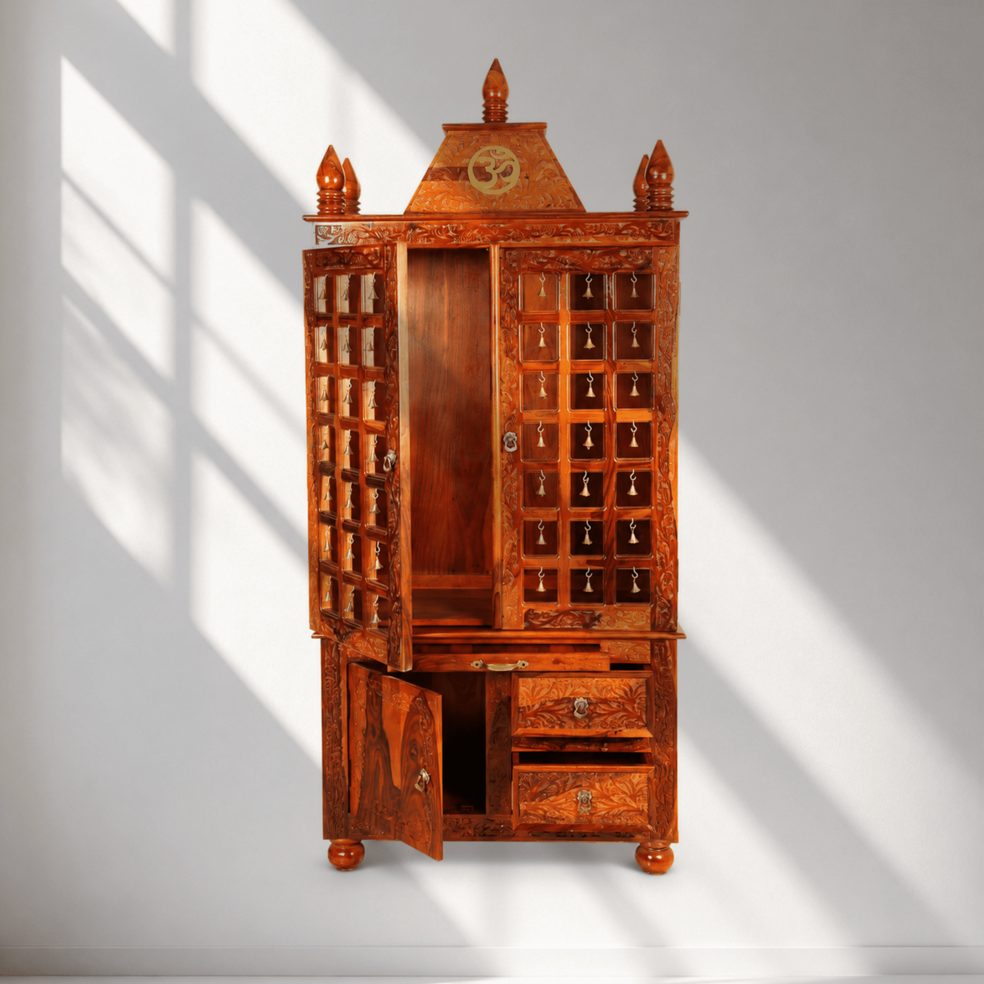 Luxury Hand-Carved Wooden Temple Cabinet