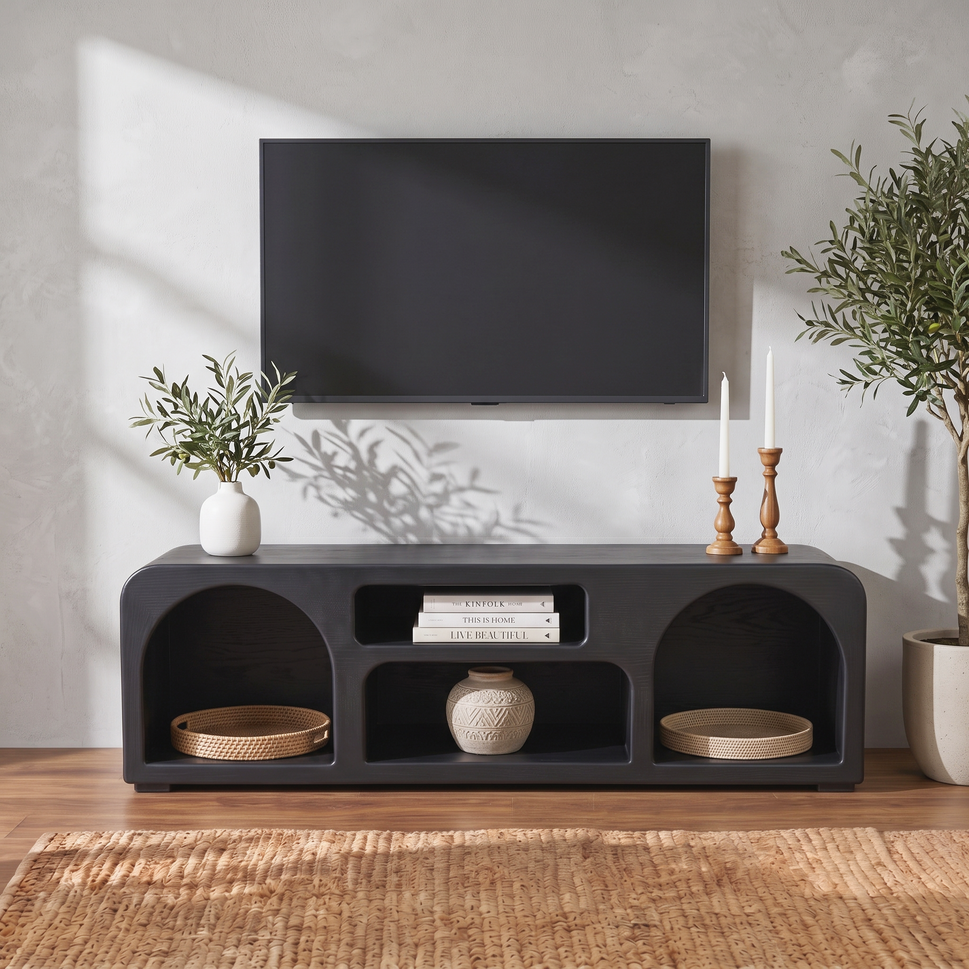 The Sierra Natural Wood Media Stand | Open Storage TV Unit UAE