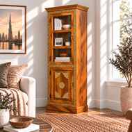 Handcrafted Teak wood Cabinet With Glass Brass