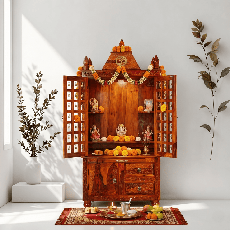 Luxury Hand-Carved Wooden Temple Cabinet