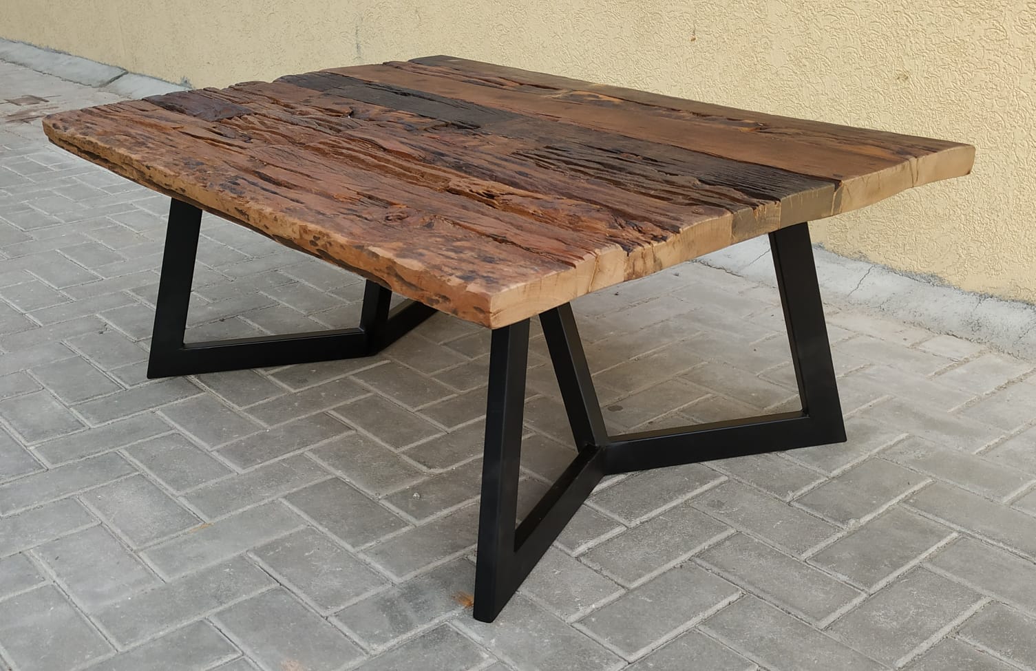 Railway wood coffee table come with glass.