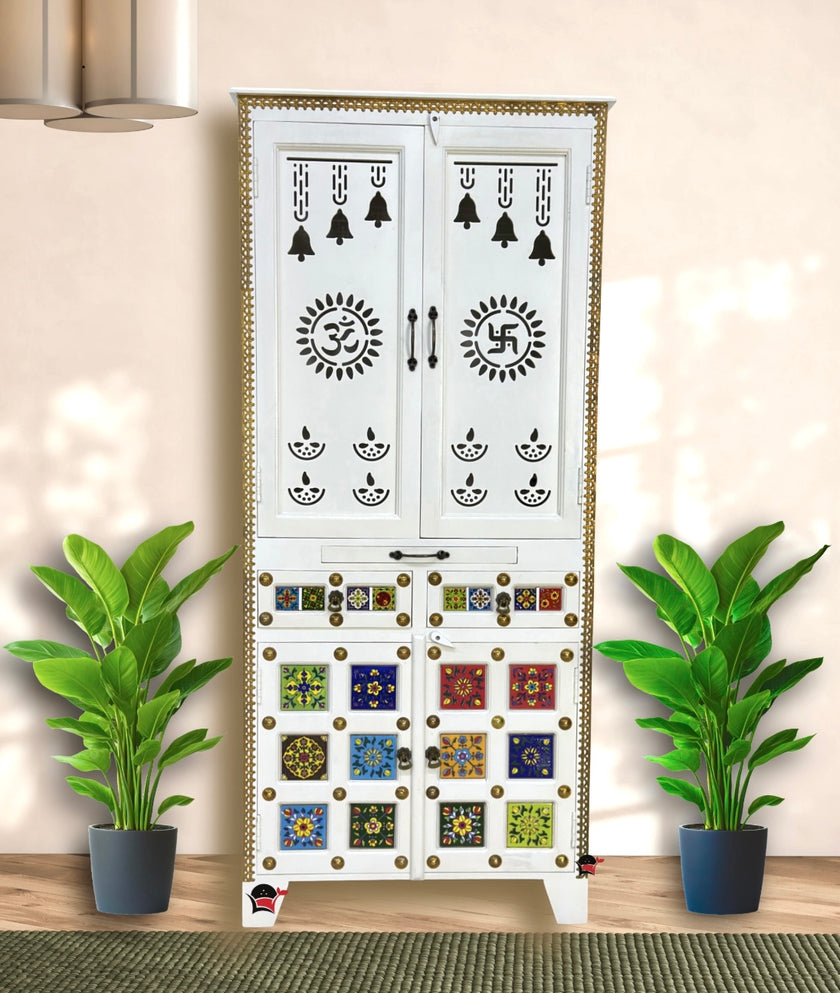 Elegant Sheesham Wood Prayer Unit
Indian Carved White Pooja Temple