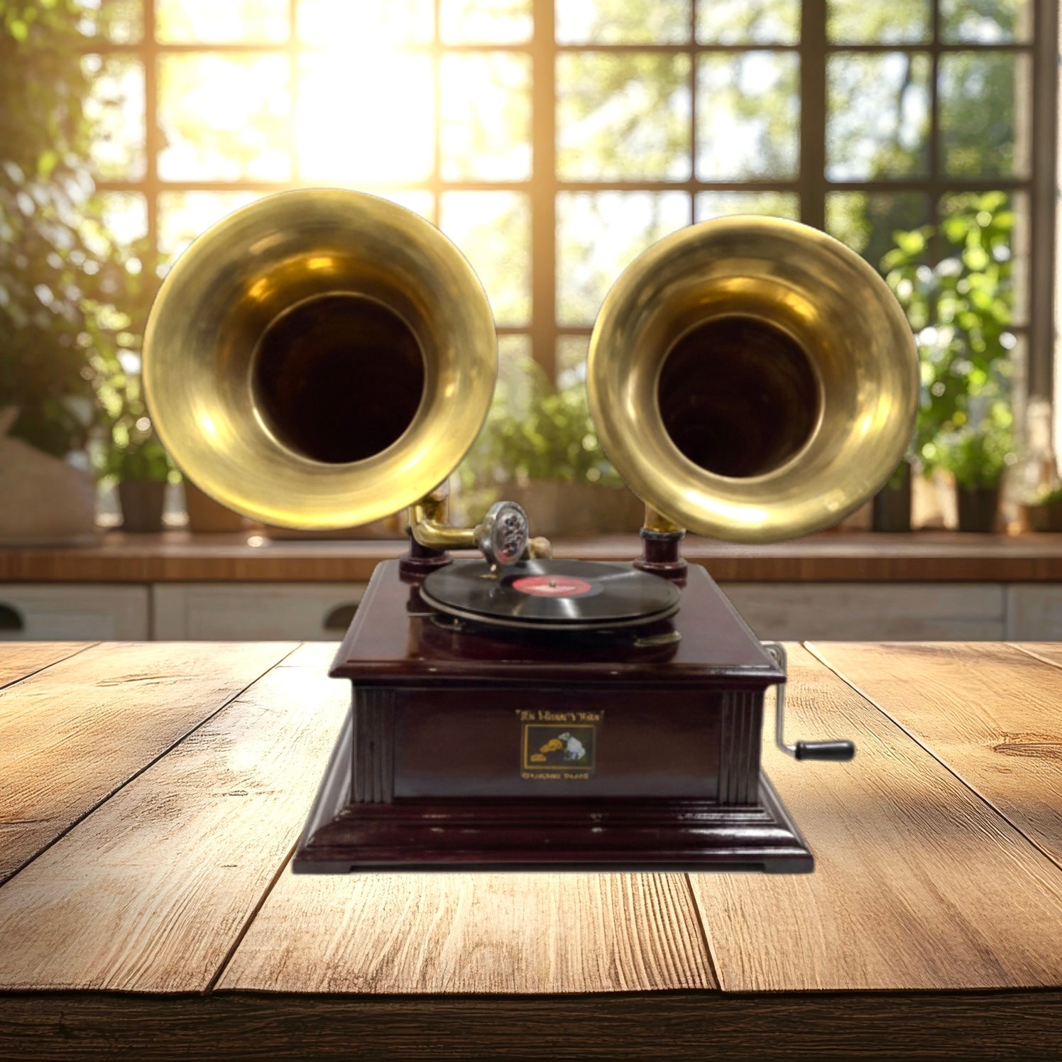 Vintage gramophone with 2 speaker with brass fitted work