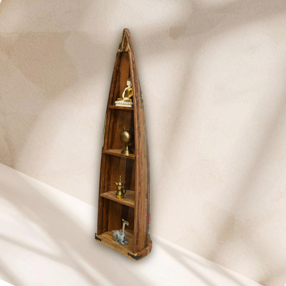 Vintage solid wood boat-shaped bookshelf with rustic finished