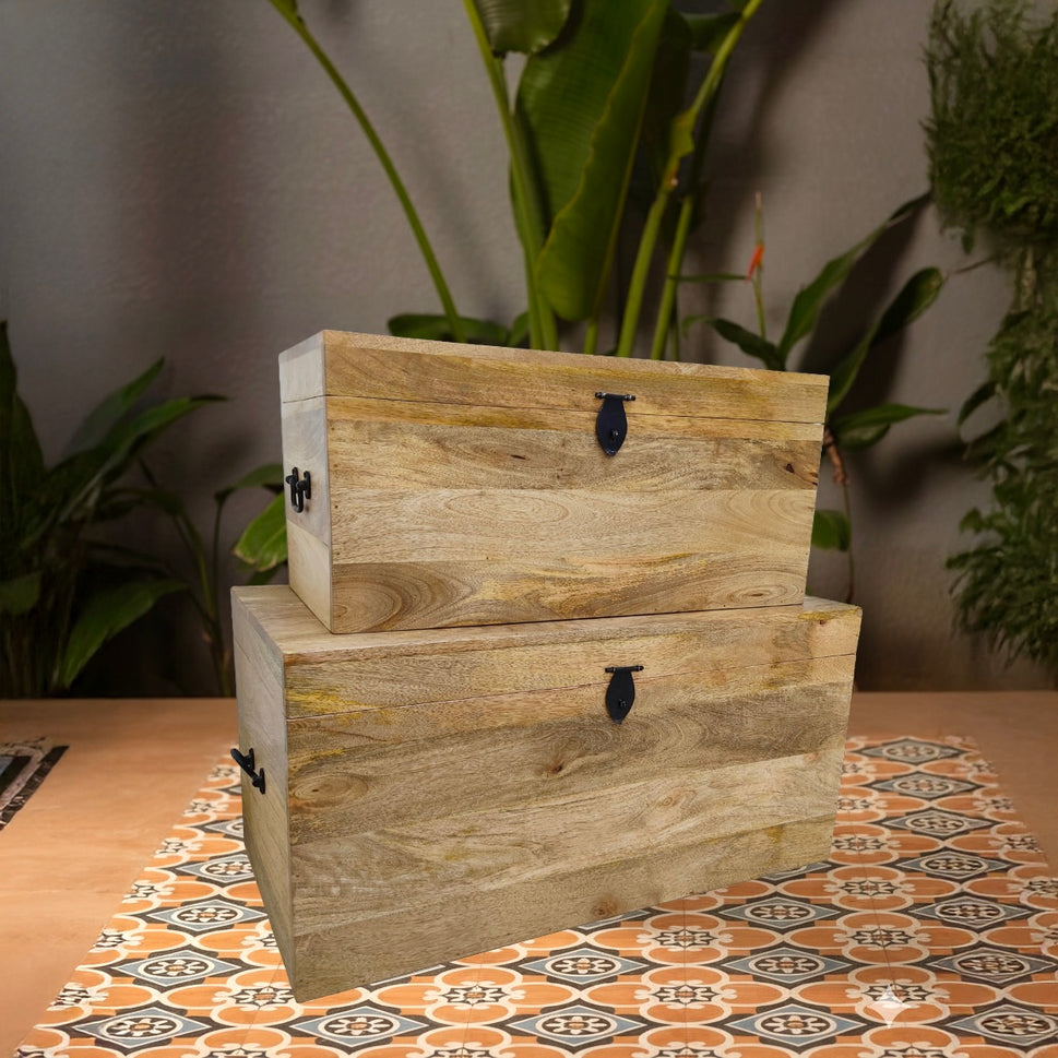 Mango wood storage box with natural wood finish