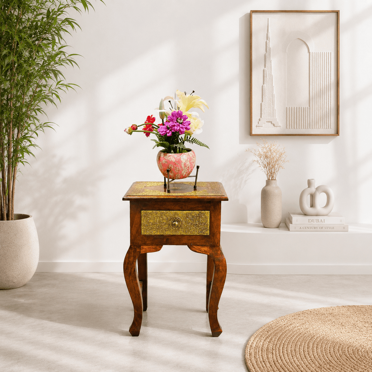 Wooden Squire coffee Table With Brass Fitting Work