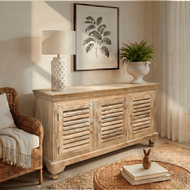Farmhouse solid wood sideboard cabinet with louvered doors - rustic buffet console