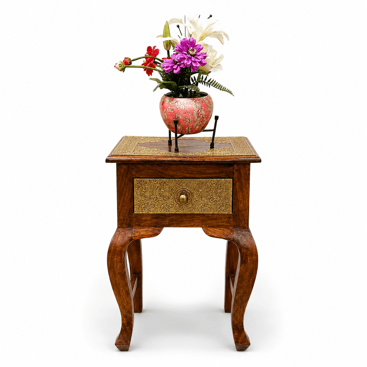 Wooden Squire coffee Table With Brass Fitting Work