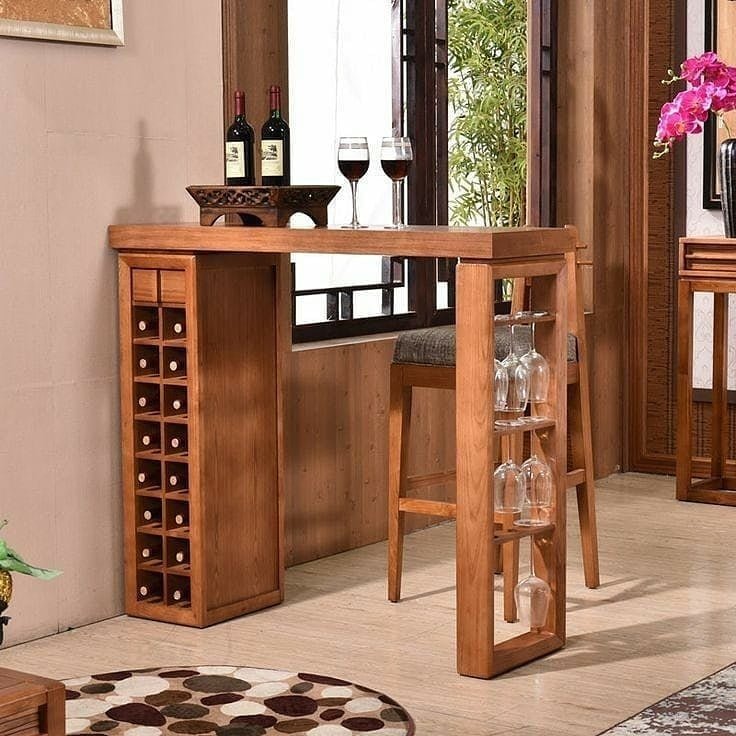 Solid mango wood bar counter with console shape