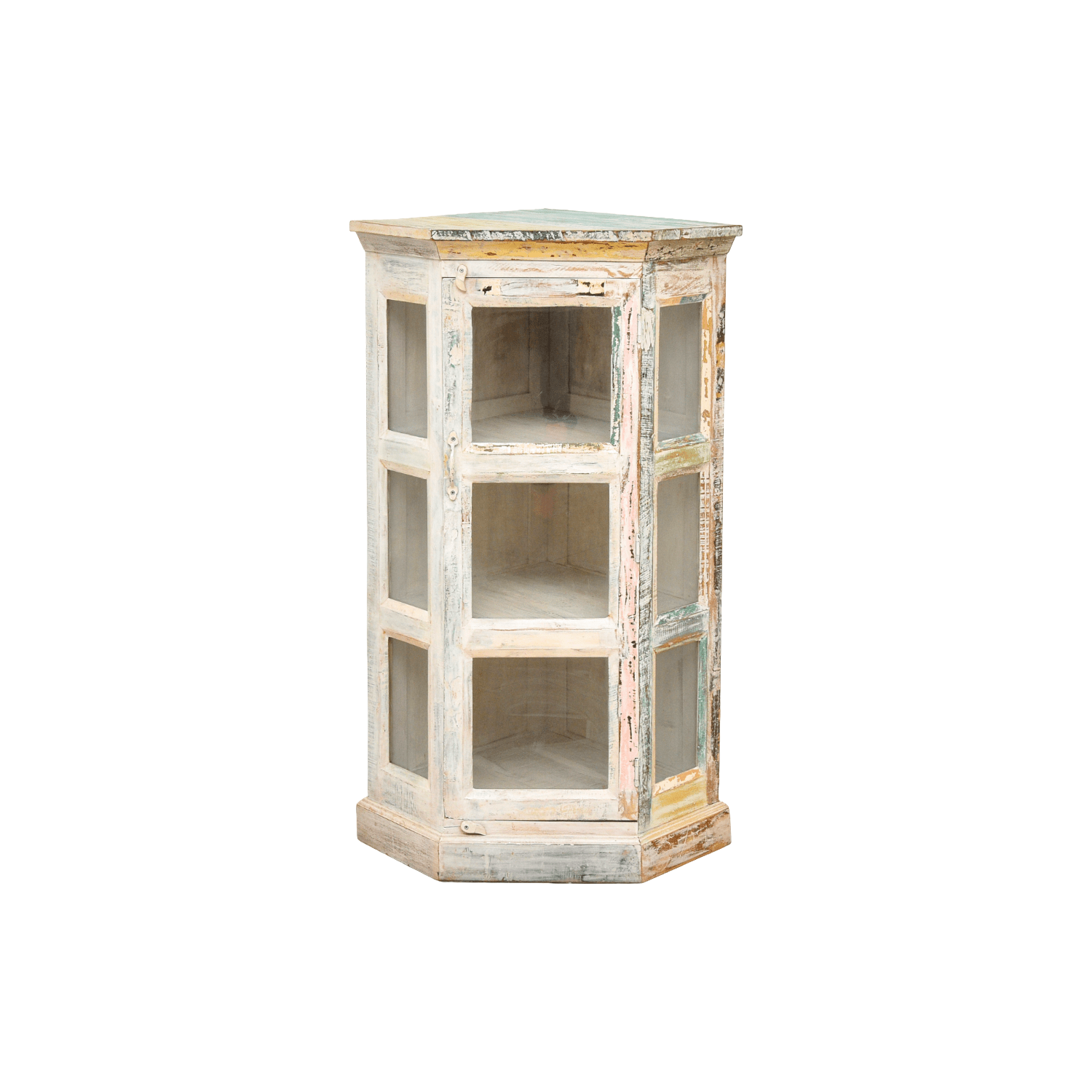 Farmhouse Corner Storage Cabinet – Distressed Display Shelf