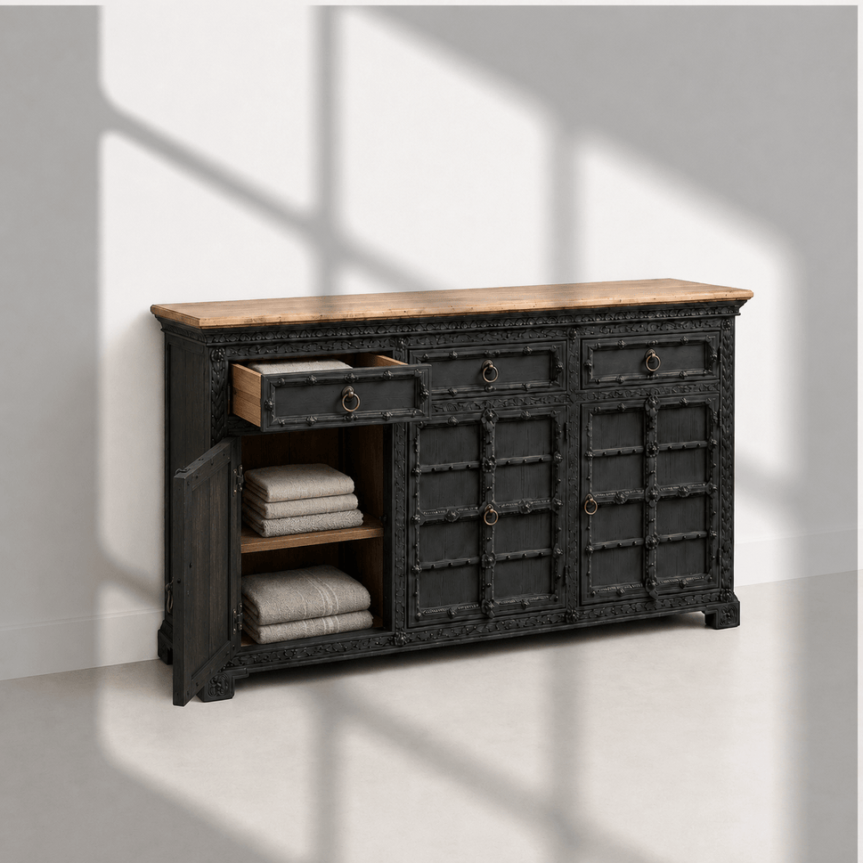 Imperial Handcrafted black Antique heritage Sideboard cabinet
