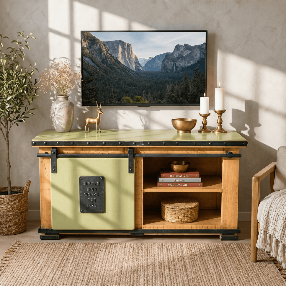 Lunaro solid Wood TV Console Unit with Sliding Door